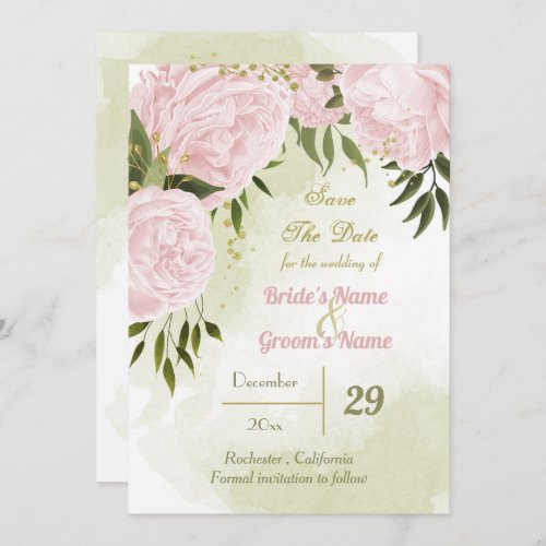 beautiful pink flowers green leaves botanical save the date