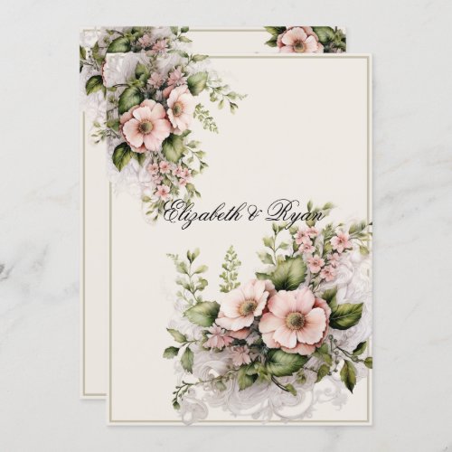 Beautiful Pink Flowers Greenery Vines Invitation