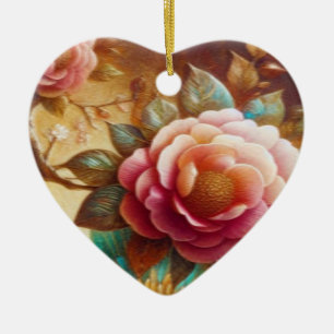 Beautiful Pink Flowers on a Valentines Day Tree  Ceramic Ornament