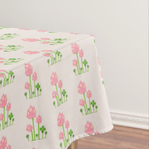 Beautiful Pink Flowers on Light Beige Tablecloth