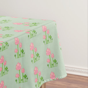 Beautiful Pink Flowers on Light Green Tablecloth