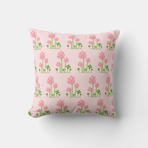 Beautiful Pink Flowers on Light Pink Throw Pillow