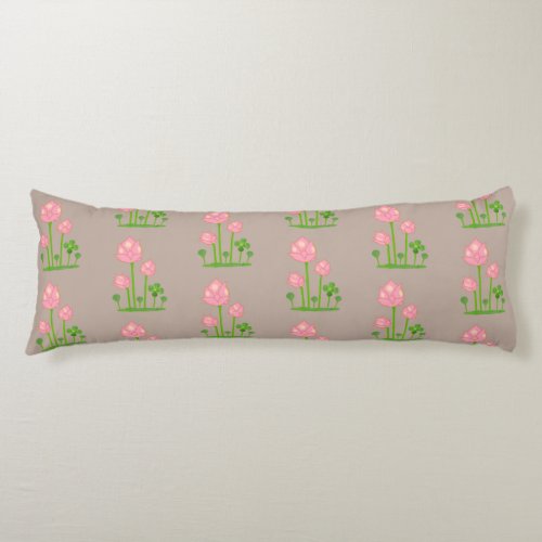 Beautiful Pink Flowers on Lucky Beige Body Pillow