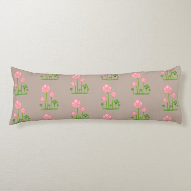 Beautiful Pink Flowers on Lucky Beige Body Pillow (Front)