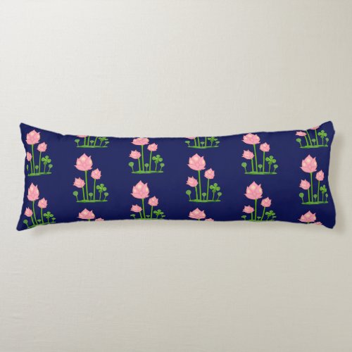 Beautiful Pink Flowers on Navy Blue Body Pillow