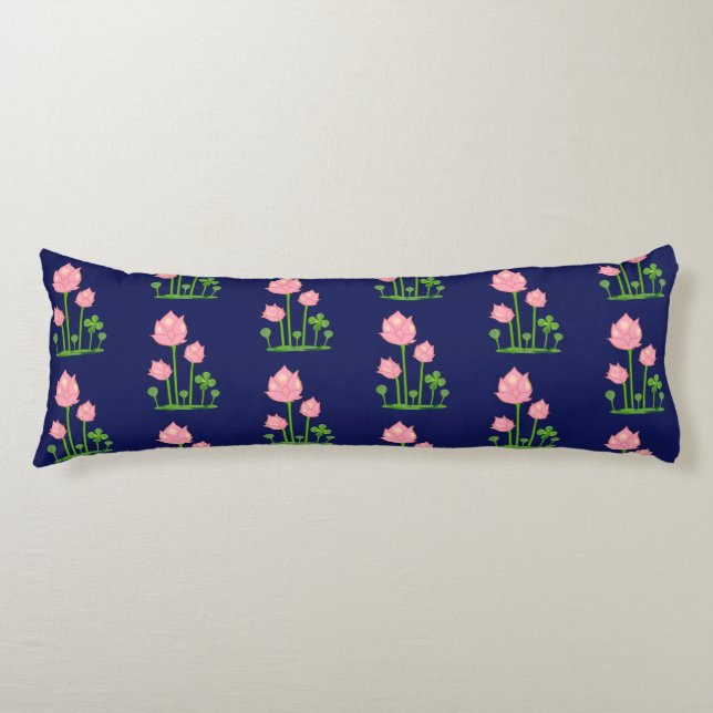 Beautiful Pink Flowers on Navy Blue Body Pillow (Front)