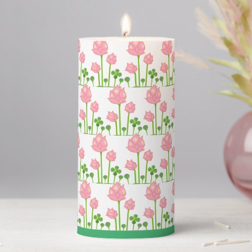 Beautiful Pink Flowers on White Pillar Candle