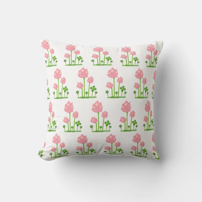 Beautiful Pink Flowers on White Throw Pillow (Front)