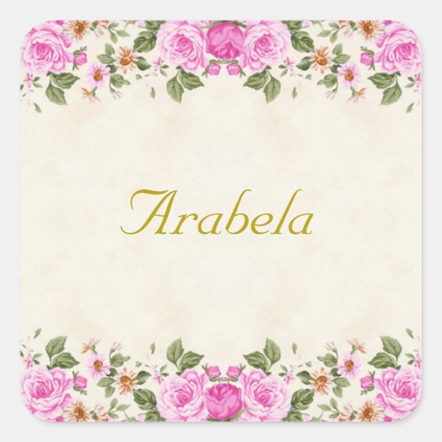 Beautiful Pink Flowers Personalized Square Sticker (Front)