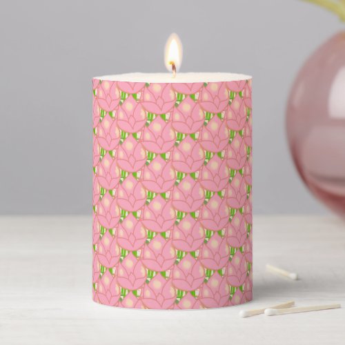 Beautiful Pink Flowers Pillar Candle