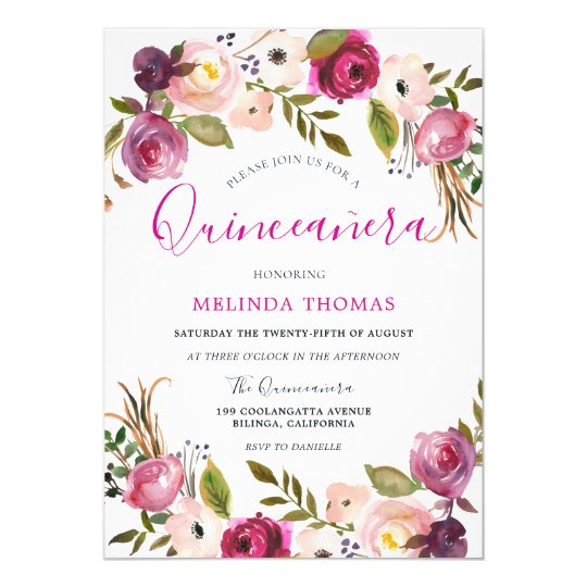 Beautiful Pink Flowers Quinceanera 15th Birthday Invitation | Zazzle.com