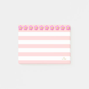 Beautiful Pink Flowers & Stripes Post-it Notes