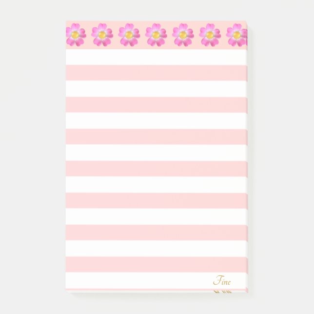 Beautiful Pink Flowers & Stripes Post-it Notes (Front)