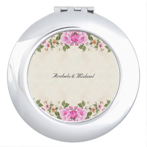 Beautiful Pink Flowers Thank You Favor Compact Mirror