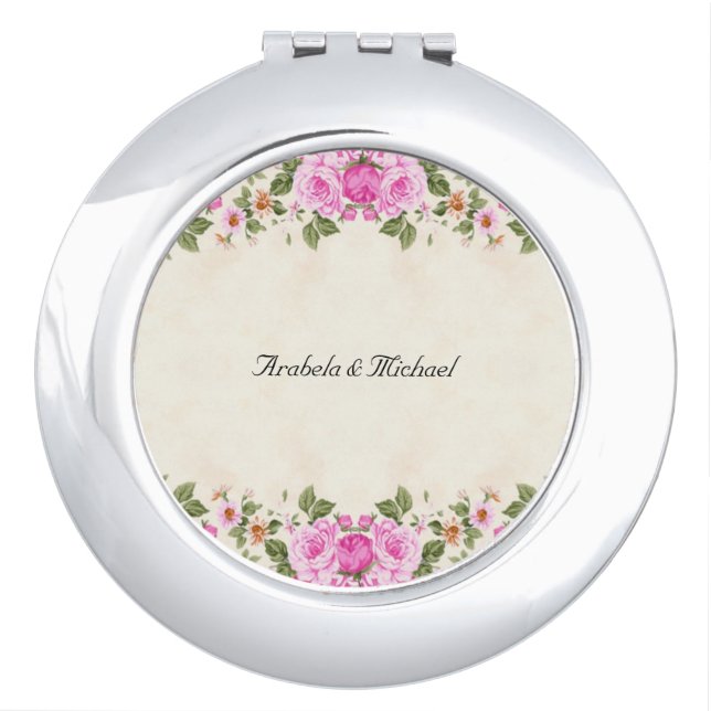 Beautiful Pink Flowers Thank You Favor Compact Mirror (Front)