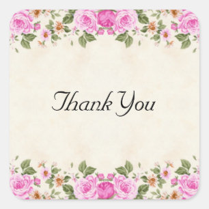 Beautiful Pink Flowers Thank You  Square Sticker