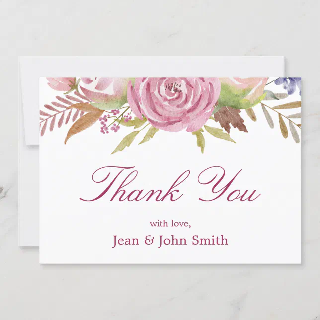 Beautiful Pink Flowers With Leaves Thank You Card | Zazzle