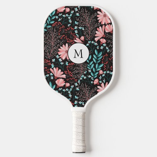 Beautiful pink flowers with vintage texture pickleball paddle