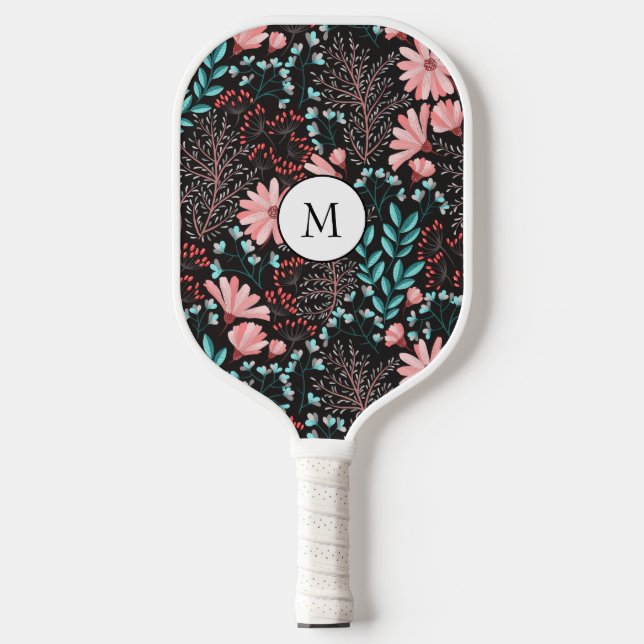 Beautiful pink flowers with vintage texture pickleball paddle (Front)