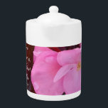 Beautiful Pink Flowers Your Treasure Bible Verse Teapot<br><div class="desc">This elegant teapot features a photo of pink impatiens blooms along with a Bible verse about treasure.</div>