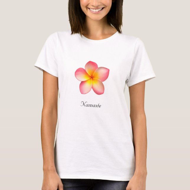 Beautiful Pink Frangipani Plumeria Flower T-Shirt (Front)