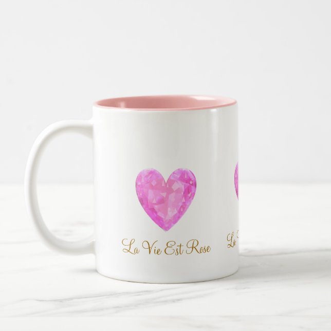 Beautiful Pink Gem Heart Two-Tone Coffee Mug (Left)
