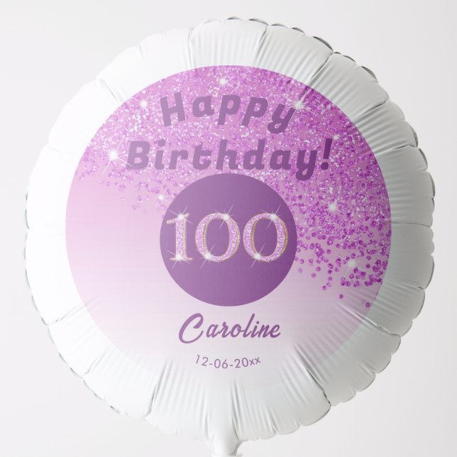 Beautiful Pink Glitter 100th Birthday Party Balloon (Front)