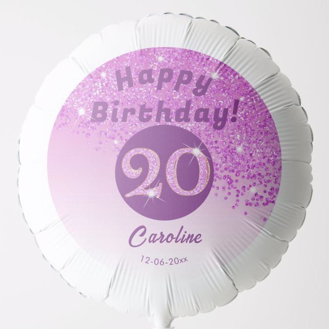 Beautiful Pink Glitter 20th Birthday Party Balloon (Front)