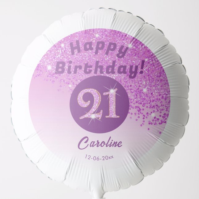 Beautiful Pink Glitter 21st Birthday Party Balloon (Front)