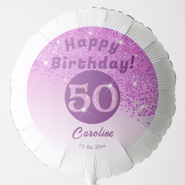 Beautiful Pink Glitter 50th Birthday Party Balloon (Front)
