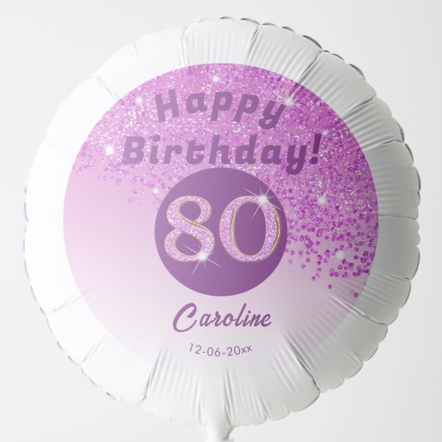 Beautiful Pink Glitter 80th Birthday Party Balloon (Front)