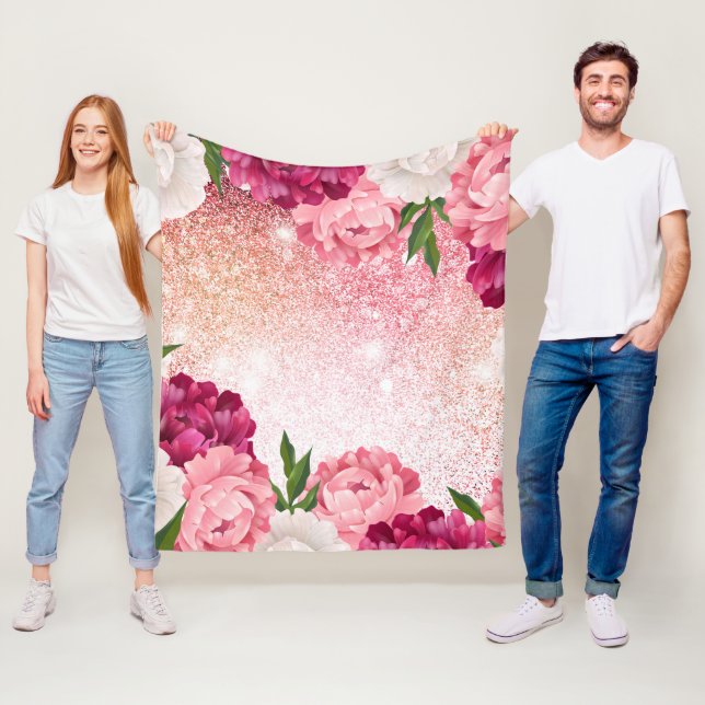 Beautiful Pink Glitter Floral Fleece Blanket (In Situ)