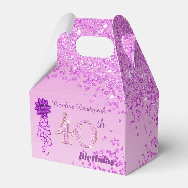 Beautiful Pink Glitter Ribbon 40th Birthday Favor Boxes