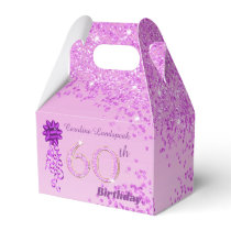 Beautiful Pink Glitter & Ribbon 60th Birthday  Favor Boxes