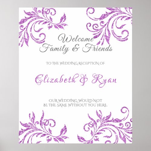 Beautiful Pink Glitter Swirls Wedding Welcome  Poster