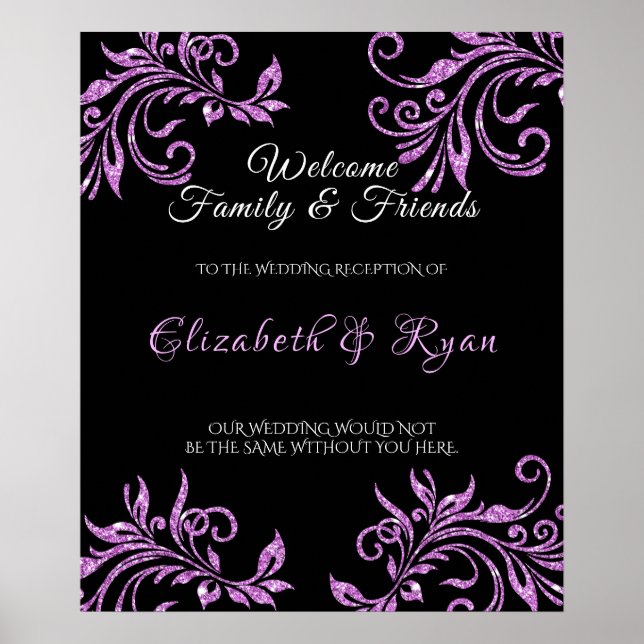 Beautiful Pink Glitter Swirls  Wedding Welcome  Poster (Front)