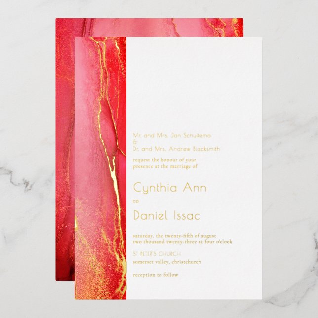 Beautiful Pink Gold Abstract Wedding Foil Invitation (Front/Back)
