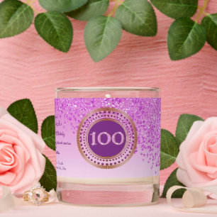 Beautiful Pink & Gold Glitter 100th Birthday Scented Candle