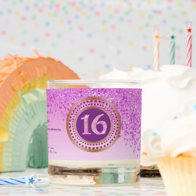 Beautiful Pink & Gold Glitter 16th Birthday Scented Candle (Birthday)