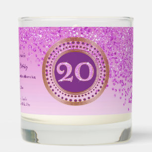 Beautiful Pink & Gold Glitter 20th Birthday Scented Candle