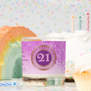 Beautiful Pink & Gold Glitter 21st Birthday Scented Candle