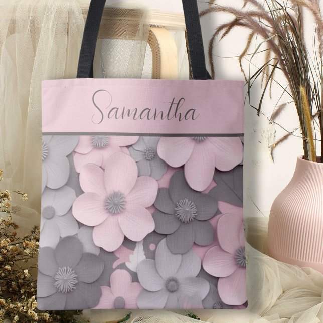 Beautiful Pink-Gray 3D Poppies Floral  Tote Bag (Creator Uploaded)
