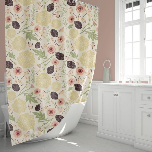Beautiful Pink Green Cream Pattern Flowers Shower Curtain (Beautiful Pink Green Cream Pattern Flowers Shower Curtain from Studio Posies.)