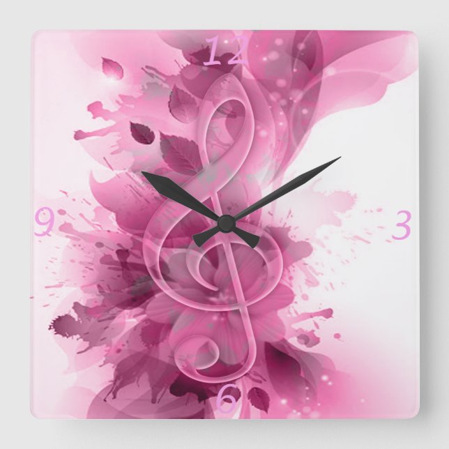 Beautiful pink grey cool splatter flowers leaves square wall clock (Front)