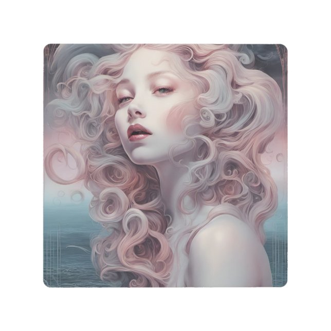 Beautiful Pink Hair Mermaid Metal Print (Front)