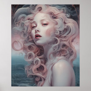 Beautiful Pink Hair Mermaid Poster