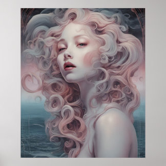Beautiful Pink Hair Mermaid Poster
