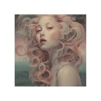 Beautiful Pink Hair Mermaid Wood Wall Art