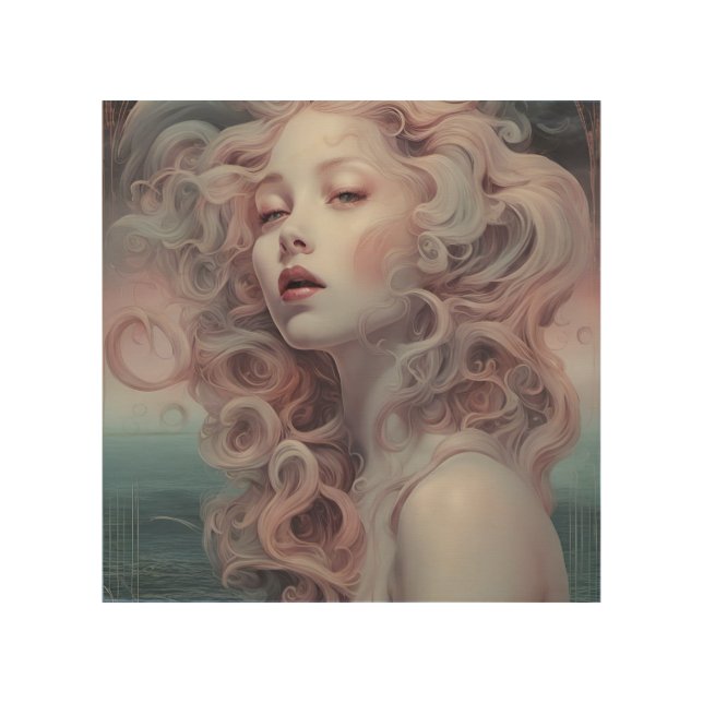 Beautiful Pink Hair Mermaid Wood Wall Art (Front)