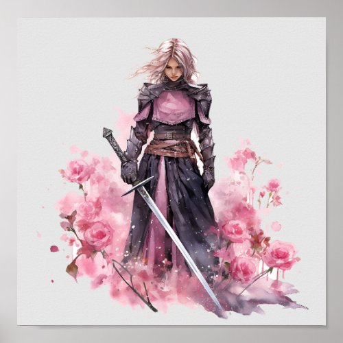 Beautiful Pink_Haired Warrior Colorful Poster Gift